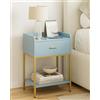 HEYZOEY Comodino blu, moderno a 3 ripiani, con cassetto e ripiano, piccolo tavolino per camera da letto, soggiorno, blu (senza presa)