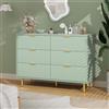 Garvee Cassettiera moderna 6 cassetti Verde oliva 100x40x75 cm | Frontali ondulati in MDF, Guide scorrevoli in metallo, Maniglie e piedini oro, Kit antiribaltamento