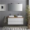 Kiamami Valentina Mobile Bagno Sospeso 120 Cm Bianco Lucido Top Rovere | 2 cassetti, specchio 120x60 cm, 2 lampade incluse, base già assemblata, predisposto per 2 lavabi