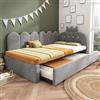 YuQozii Divano letto da 90 x 200 cm, con letto estraibile, letto singolo da 90 x 190 cm, a forma di L, in velluto grigio, design a griglia a corona, design carino a forma di corona e griglia