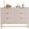 UEV Cassettiera 6 Cassetti Camera da Letto V-Linea 100x34x73,5cm Beige Rosa | Settimino con 6 Cassetti, Mobiletto Moderno Pratico e Sicuro con Design Antiribaltamento, Comò Soggiorno Portaoggetti