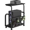 HOOBRO Supporto per Computer e Stampante, Carrello con 4 Ganci, Nero | Regolabile a 6 Livelli di Altezza, Pannello Forato, 2 Ruote con Blocco, per Soggiorno, Studio e Ufficio