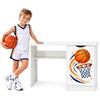 BAYAGU Scrivania Bambini Bianca con Mobiletto e Cassetti, Pallacanestro | Per studio, disegno e computer, mobiletto laterale, cassetti, stampa colorata, arredo cameretta, montaggio semplice