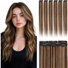 SEGOHAIR Extension con clip in capelli veri, 6 pezzi, clip singolo, extension con highlights, estensione capelli liscia, naturale per donne, marrone scuro mix marrone chiaro#2RP6, 40 cm, 40 g