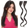 TESS Posticci Frangia Clip Frangetta Laterale Extension Capelli Sintetici 2 Ciocche Lunghe 30cm per Donna Modellare il Viso - Nero Naturale