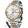 OLEVS Orologi automatici da uomo di lusso a carica automatica orologio da polso meccanico in acciaio inossidabile impermeabile luminoso giorno data, 6657: Banda bitono e quadrante bianco