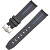 ROUREOX Cinturino in Gomma 22mm Accessorio Polso di Ricambio per Uomo per Rolex Oyster Perpetual Deepsea-Nero + Linea Blu + Fibbia D'Argento