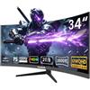 Gawfolk Monitor Curvo 34 Pollici UWQHD 3440x1440, Formato 21:9, Pannello IPS, Curvatura 3800R, 100Hz, HDR10, FreeSync, HDMI 2.0 & DisplayPort, VESA 100x100, Schermo PC Gaming e Ufficio
