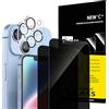 NEW'C Pellicola Vetro Privacy per iPhone 14 + Protezione Fotocamera, 28° | Set da 4, Privacy 28°, 2x Vetri Temperati + 2x Protezioni Fotocamera, Nero