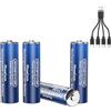 NTONPOWER Batterie al litio AA da 1,5 V, 2100 mWH, ricaricabili con cavo, 4 pezzi, per torcia, giocattoli, telecomando