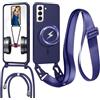 FERLAN Cover con Cordino per Samsung Galaxy S22 Plus Cover Magnetica, Cover in Silicone TPU Morbido Corda Collana Necklace Regolabile Stylish con Catena Ultra Sottile Case, Blu navy