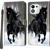 PHINIENLAND Cover per Honor 600 Smart custodia portafoglio Cavallo nero | 3 scomparti carte, 1 tasca banconote, Chiusura magnetica, Supporto, Pelle PU flip cover per Honor 600 Smart