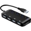 ZISONIX Hub USB 3.0 Multipresa, Multi 4 Porte USB Multiple Ultra Sottile con Luci Interruttori di Alimentazione Individuali..