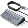 JESWO Hub USB 3.0 a 7 porte per desktop [cavo lungo 100 cm] - Hub di estensione USB in alluminio con porta di alimentazione 5V/4A, adattatore multiporta 5Gbps per desktop, PC, laptop, unità flash, mouse