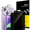 NEW'C Pellicola Vetro Privacy per iPhone 14 Plus + Protezione Fotocamera | Set da 4, 2x Vetri Temperati + 2x Protezioni Fotocamera, Nero, Privacy 28°