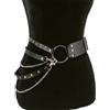 Girlove Cintura gotica punk da donna in pelle PU con catena in metallo | Regolabile da 83 a 109 cm, fibbia ad anello, design con borchie, per discoteca e hiphop, colore nero con catena argentata