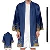 CHUIKUAJ Kimono Leggero da Uomo con Cintura, Accappatoio Giapponese a Maniche 3/4, Giacca da Pigiama, Abbigliamento Casual per la Casa,Blue-7XL
