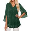 Generico Camicia Donna Elegante Con Paillettes Magliette Cerimonia Top Brillantini Eleganti Blusa Scollo a V Taglie Forti Maglietta Curvy Natale Maglia Strass Capodanno Da Sera T Shirt Glitter Club Feste