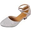 MODSGUE Scarpe da ballo da donna, comode, latine, con tacchi alti, eleganti, in pizzo, con tacco a blocco, con cinghia, colore argento glitterato