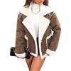 Generic Giacca corta da donna in finta pelle scamosciata, foderata in pelliccia invernale con pelliccia scamosciata pelosa Sherpa cappotti