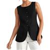 MODSGUE Gilet estivo da donna e in lino, leggero, traspirante, lungo, alla moda, da donna, con scollo a V, completamente foderato, per lavoro, casual, con tasche sportive