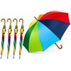 DANYX Kit 5 Ombrelli Automatici Arcobaleno 8Stecche Antivento Manico Curvo 113cm | Ombrello automatico decoro rainbow arcobaleno, pioggia manifestazioni ed eventi