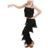 BK FASO Set di 2 costumi da danza latina per ragazze, canottiera con nappa, pantaloni con frange, salsa, salsa, salsa