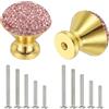 QUARKZMAN 2Pezzi Maniglie Per Cassetti Base Oro + Cristallo Rosa | Diametro 1.1 Pollici 28mm, Maniglia Rotonda, Decorazione Diamantata, Per Maniglia Armadio, Con Cristalli E Viti