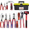 HOUSERAN Set di Attrezzi Professionale 12 Pezzi - Set Pinze CRV Heavy Duty, Mazzuolo in Gomma, Chiave Regolabile, Martello a Griffa e Cassetta per Elettricità, Riparazioni Domestiche, Auto e Industria