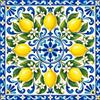 3DodLab Piastrella Decorativa in Ceramica con Motivo Maiolica Mediterranea, Decorazione per Cucina, Soggiorno e B&B, 12 Disegni, 15 x 15, M02 Limoni mediterranei, 15 x 15 cm