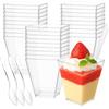 EASYKEENECOM Set di 25 Bicchieri da Dessert in Plastica 160 ml (5,4 oz) - Con 25 Cucchiaio - Riutilizzabili Coppette Dessert, Rettangolari - Ideali per Dolci Fatti in Casa, Budino, Mousse, Gelato