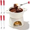 JOSTIVE Set di pentole per fonduta di cioccolato, set per fonduta di cioccolato con 1 scalda e 4 forchette, tazze per fonduta di cioccolato in ceramica per fondere cioccolato e formaggio - Bianco