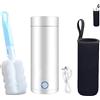 Nizirioo Bollitore elettrico portatile da viaggio: bollitore elettrico da viaggio, 400 ml, mini thermos 3 in 1 304 fodera in acciaio inox per la preparazione di tè, caffè latte per bambini