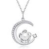 GEMLANTO Collana da donna in argento Sterling con pietra portafortuna, con ciondolo a forma di rosa e luna, per compleanno, anniversario, regalo per donne, catena regolabile 40 + 5 cm
