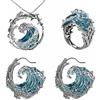 fdsmall Set di gioielli da donna con collana e orecchini a forma di oceano blu con onde e zirconi cubici