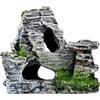 Ssmmam Decorazione per acquario in resina con grotta di roccia muschiata, terreno multilivello per l'abbellimento dell'acquario, design roccioso dall'aspetto naturale con grotta nascosta e fessure per