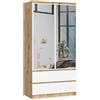 BDW Armadio 2 ante 2 cassetti 2 specchi per la camera da letto soggiorno corridoio 180x90x51 (Rovere Artisan/Bianco)