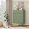 Garvee Cassettiera stretta moderna salvaspazio, Bianco e Verde avocado | 60×40×94 cm, Frontale scanalato ondulato, Maniglie e piedi in metallo dorato, Per camera da letto/soggiorno, 4 cassetti