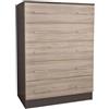 milani home - cassettiera moderna 5 cassetti 80 x 45 x 111 cm, finitura olmo, per camera, studio e soggiorno