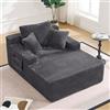 luckdect Divano letto singolo, 150 x 110 cm, velluto a coste | Grande seduta, divano da pavimento con 3 cuscini, 2 tasche laterali, schiuma e molle insacchettate, senza montaggio