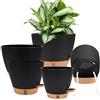 NARYVORA Set di 5 Vaso Autoirrigante 15cm/17.8cm/20cm/22.9cm/25.4cm, Nero | Plastica Vaso Fiori con Sottovaso Marrone e Indicatore Livello Acqua, Vaso per Piante da Interno e Esterno per Orchidee