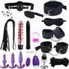 Generico Set di bondage popolare da 16 pezzi per uomini e donne, cinghie di nylon in peluche BDSM e kit di plug anali per giochi di società per adulti -LC18ITW (Nero:Z)
