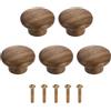 QUARKZMAN 5Pcs Pomello Rotondo Per Cassetti In Legno Diametro 1.57 Noce | Pomelli Rotondi Per Comò In Legno Massello, Con Viti, Per Cassetti Di Mobili Guardaroba Armadi