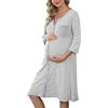 Marvmys Camicia da Notte Donna Premaman Manica 3/4 a Righe con Bottoni | Camicia da notte per ospedale, allattamento, estiva, con bottoni a righe, camicia da notte maternità ospedale