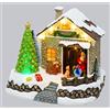 LOTTI IMPORTEX SRL Villaggio di Natale Casa di Babbo Natale 20x17cm, Albero Rotante, LED Colorati, Batteria o Trasformatore