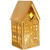 BIZZOTTO ANDREA NATALE Casetta Dickens oro con LED H17cm in porcellana, decorazione natalizia luminosa a batteria