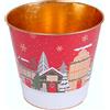 NEW BI SRL Decorazione cachepot di Natale rosso 18x17cm in metallo con paesaggio - La magia di Natale a casa tua