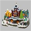 LOTTI IMPORTEX SRL Villaggio di Natale Innevato con Chiesa 34x27cm, Trenino e Giostra Rotanti, Albero Luminoso, La magia di natale per decorazioni