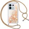 Vauki Cover per Xiaomi Redmi Note 13 Pro 5G/Poco X6 5G con Cordino, Trasparente Glitter Liquido Antiurto Brillantini Tracolla Custodia, Antiurto Antigraffio Silicone Bumper Laccio Protettivo Case, Oro
