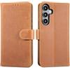 Lensun Cover in Pelle Vera per Samsung Galaxy A35- Marrone retrò | Custodia in Vera Pelle [RFID Blocking] Slot Porta Carte Chiusura Magnetico Flip Custodie Cuoio